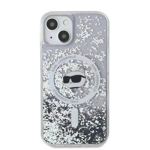 iPhone 14 Átlátszó Karl Lagerfeld Liquid Glitter Choupette Head MagSafe tok