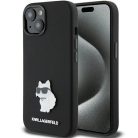 iPhone 15 Plus / 14 Plus fekete Karl Lagerfeld Silicone Choupette Metal Pin tok