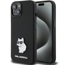   iPhone 15 Plus / 14 Plus fekete Karl Lagerfeld Silicone Choupette Metal Pin tok