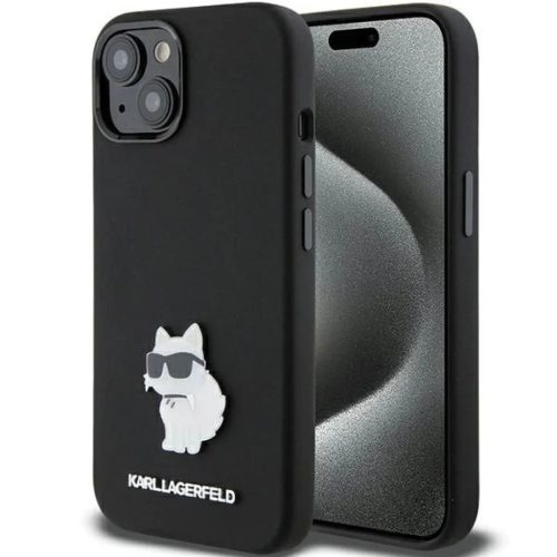 iPhone 15 Plus / 14 Plus fekete Karl Lagerfeld Silicone Choupette Metal Pin tok