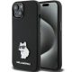 iPhone 15 Plus / 14 Plus fekete Karl Lagerfeld Silicone Choupette Metal Pin tok