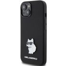 iPhone 15 Plus / 14 Plus fekete Karl Lagerfeld Silicone Choupette Metal Pin tok