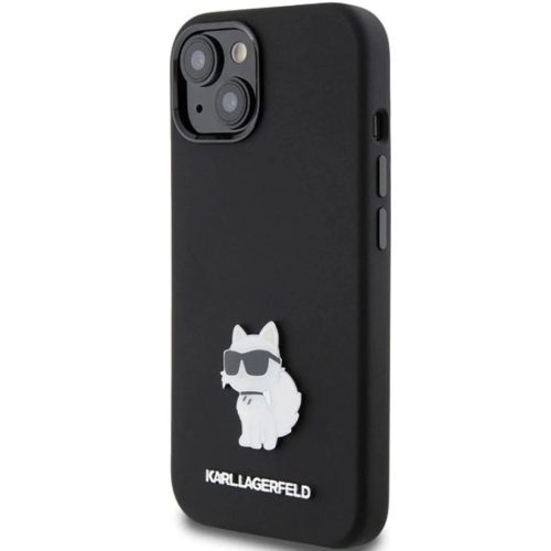 iPhone 15 Plus / 14 Plus fekete Karl Lagerfeld Silicone Choupette Metal Pin tok