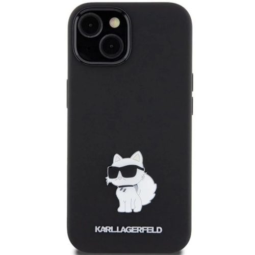 iPhone 15 Plus / 14 Plus fekete Karl Lagerfeld Silicone Choupette Metal Pin tok