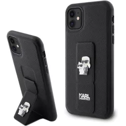   Karl Lagerfeld Gripstand Saffiano Karl&Choupette Pins tok iPhone 11 - fekete