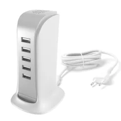   Dudao 5x USB töltő beépített EU tápkábellel fehér (A5EU)
