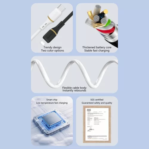 Dudao L25T USB-A - USB-C Szilikon Kábel 5A 1m - Fehér