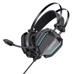   Yesido - Vezetékes Fejhallgató (EK03) - Játékhoz, Jack 3.5mm, USB, Mikrofonnal, Világítással, 2m - Fekete