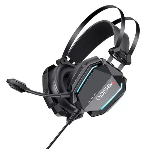 Yesido - Vezetékes Fejhallgató (EK03) - Játékhoz, Jack 3.5mm, USB, Mikrofonnal, Világítással, 2m - Fekete