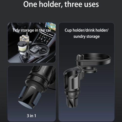 Yesido 3in1 Autós Pohártartó (C180) - Állítható Forgó Alap, Tároló Bővítés, Könnyű Telepítés, Stabil Rögzítés - Fekete