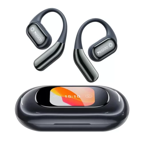 Yesido - Vezeték nélküli fülhallgató (YSP26) - Bluetooth V5.4, LCD, Nyitott fül konstrukció, 14.2 mm Hangszóró, 500mAh - Fekete