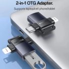 Yesido OTG Adapter (GS35) USB3.0 Lightning, Type-C, Alumínium Ötvözet, Mini Dizájn - Szürke