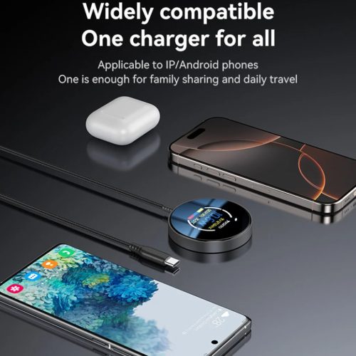 Yesido Vezeték nélküli Töltőállomás (DS28) - Mágneses Markolat, Digitális Kijelző, Gyors Töltés, 15W, Type-C Kábel, 1.2m - Fekete