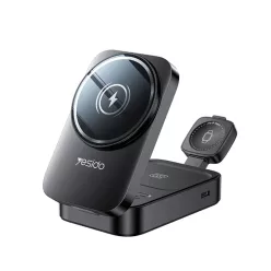   iPhone, Apple Watch, AirPods Fekete Yesido - Wireless Charging Station 3in1 (DS27), Mágneses, Összecsukható, Tartó, 15W