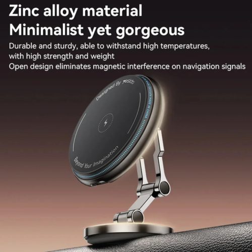 Autós tartó vezeték nélküli töltéssel (C306) - Műszerfalhoz, háromtengelyes támasz, rázkódásmentes, cink ötvözet, 15W - Fekete Yesido