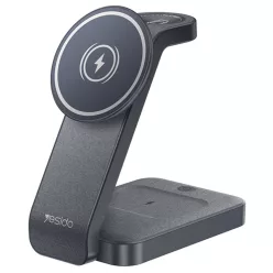   Yesido – Vezeték nélküli töltőállomás (DS26) – Mágneses, telefonhoz, órához, fülhallgatóhoz, összecsukható, állvány, éjjeli fény, 15W – Szürke