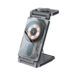   Yesido - Vezeték nélküli töltőállomás (DS25) - Mágneses Gyors Töltés, telefonhoz, órához, fülhallgatóhoz, összecsukható, állvány, 15W - Fekete