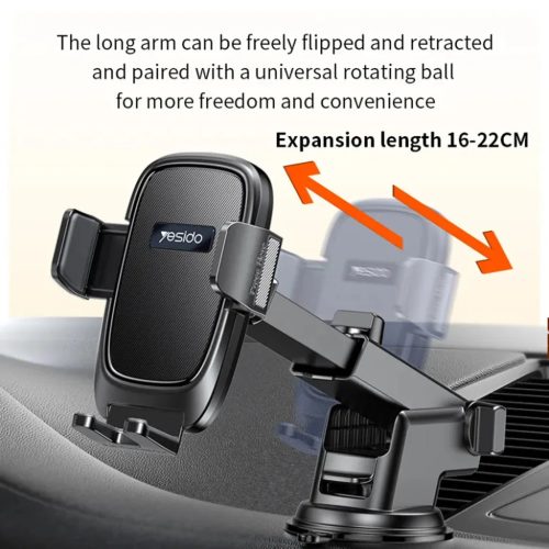 Yesido Autós tartó (C262) - Gravitációs fogás, műszerfalra és szélvédőre - Fekete