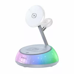   iPhone, Apple Watch, AirPods Fehér Yesido töltőállomás 3in1 (DS31) - Mágneses Tartó, RGB világítás, 15W