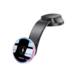   Yesido Autós tartó vezeték nélküli töltéssel (C292), műszerfalra/szélvédőre, LED kijelző, hajlítható rögzítőkar, 15W - Fekete