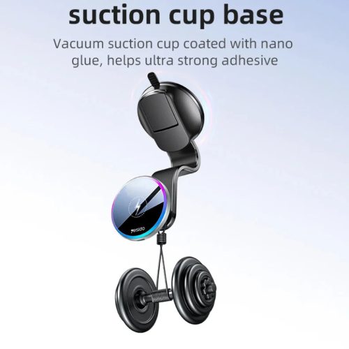 Yesido Autós tartó vezeték nélküli töltéssel (C292), műszerfalra/szélvédőre, LED kijelző, hajlítható rögzítőkar, 15W - Fekete