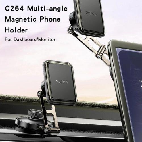 Yesido - Autós tartó (C264) - Mágneses, a műszerfalhoz/szélvédőhöz, 360°, összecsukható karokkal, cink ötvözet - Fekete