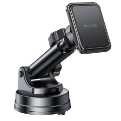   Yesido - Autós tartó (C263) - Mágneses, műszerfalra/szélvédőre, 360°, teleszkópos rögzítőkar, univerzális - Fekete