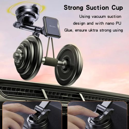 Yesido - Autós tartó (C263) - Mágneses, műszerfalra/szélvédőre, 360°, teleszkópos rögzítőkar, univerzális - Fekete