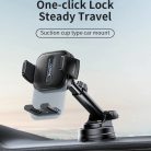 Yesido Autós tartó C261 - műszerfalra/szélvédőre, 360°, csúszásgátló, átlátszó panel, teleszkópos kar, automatikus klipsz - Fekete