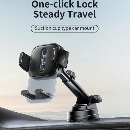 Yesido Autós tartó C261 - műszerfalra/szélvédőre, 360°, csúszásgátló, átlátszó panel, teleszkópos kar, automatikus klipsz - Fekete