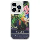 Guess Flower Liquid Glitter tok iPhone 14 Pro Max - kék