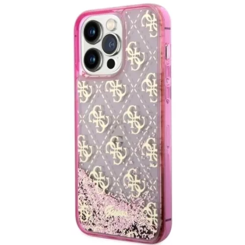 Guess GUHCP14XLC4PSGP iPhone 14 Pro Max 6.7" pink/pink kemény tok Liquid Glitter 4G átlátszó tok