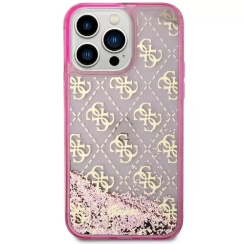 Guess GUHCP14XLC4PSGP iPhone 14 Pro Max 6.7" pink/pink kemény tok Liquid Glitter 4G átlátszó tok