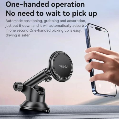 Mágneses autós tartó Yesido - C269, műszerfalhoz, bionikus szívócsésze, teleszkópos kar, 360 fokban elforgatható, univerzális - Fekete