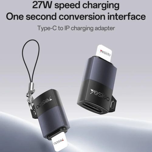 Yesido - OTG Adapter (GS27) - Type-C Lightninghez, 480Mpb/s, Alumínium ötvözet, 27W - Szürke