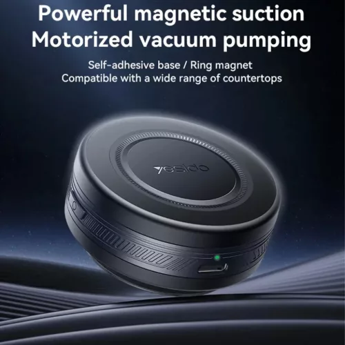 Yesido Autós tartó vezeték nélküli töltéssel (C223) - kijelzőhöz, elektromos vákuumzárral, MagSafe támogatással, USB-C, kicsi - Fekete