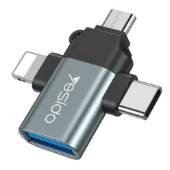   OTG Adapter (GS15) Yesido - USB-ről Lightningre, Micro-USB-re, Type-C-re, Plug & Play, 480Mbps - Fekete