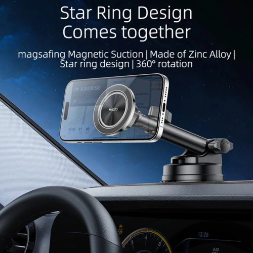 Yesido Autós tartó (C179) műszerfalra, Csillag gyűrű mágneses kialakítás, 360 fokos, 15W, cinkötvözet - Fekete