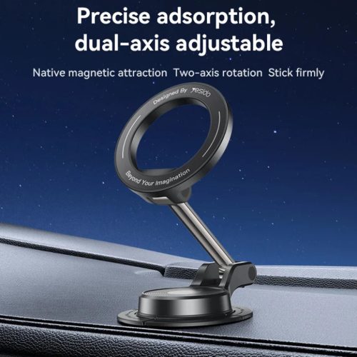 Yesido Mágneses Autós Tartó (C218) Műszerfalra, Két tengelyes kialakítás, MagSafe kompatibilis - Fekete