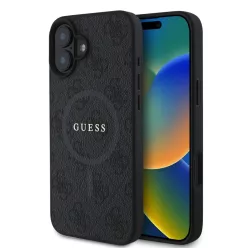   iPhone 16 Fekete Guess PU Bőr 4G Színes Gyűrű MagSafe tok