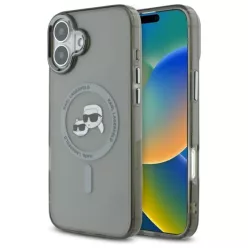   iPhone 16 Plus tok Karl Lagerfeld KLHMP16MHLSKCK fekete kemény tok IML Metal Karl&Choupette Head