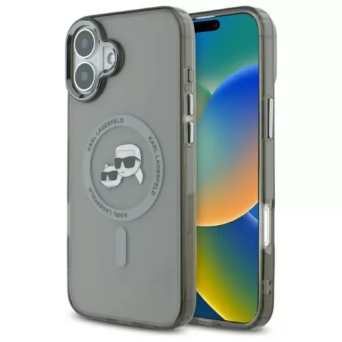 iPhone 16 Plus tok Karl Lagerfeld KLHMP16MHLSKCK fekete kemény tok IML Metal Karl&Choupette Head