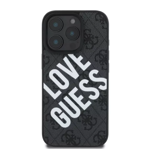 iPhone 16 Pro fekete Guess PU Leather 4G Big Love Logo MagSafe tok
