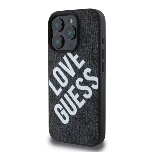 iPhone 16 Pro fekete Guess PU Leather 4G Big Love Logo MagSafe tok