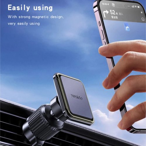 Autós telefontartó Yesido (C245) - Mágneses, légrostélyra szerelhető, továbbfejlesztett rögzítő, szabad forgatási szög - Fekete