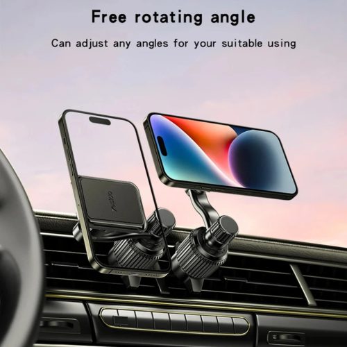 Yesido Car Holder (C244) - Mágneses, légbefúvóhoz, Fejlesztett klipsszel, Szabadon forgatható szög, N42 mágnesek - Fekete