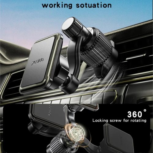 Yesido Car Holder (C244) - Mágneses, légbefúvóhoz, Fejlesztett klipsszel, Szabadon forgatható szög, N42 mágnesek - Fekete