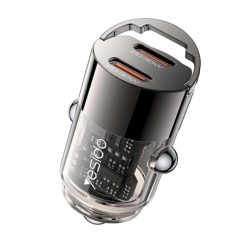   Mini Autós Töltő Yesido (Y69) - Kettős Port Type-C, PD30W, Alumínium Ötvözet, Gyors Töltés - Fekete