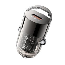   Yesido - Rejtett autós töltő (Y67) - Type-C, PD45W, alumínium ötvözet, szupergyors töltés - fekete