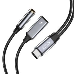   Tech-Protect UltraBoost USB-C (male) PD 60W 6A / mini jack 3.5mm (female) - USB-C (female) átalakító kábel - fekete